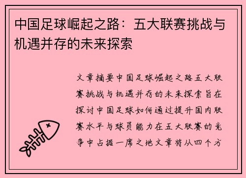 中国足球崛起之路：五大联赛挑战与机遇并存的未来探索